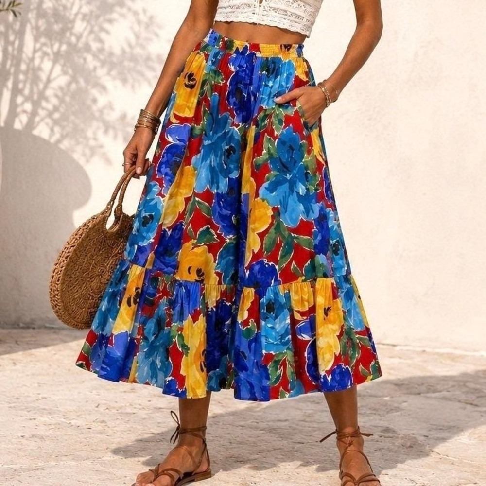 Vtg Tumbleweeds Small Maxi Skirt Tiered Cotton Pockets Cottagecore Feminine 80s